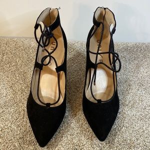 Unisa, 10M Strappy , pointed Pumps, Suede feel, zip back, Like -New Condition